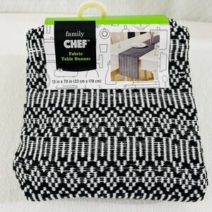 Family Chef Fabric Table Runner Gray/White Geometric Pattern (70"x13")